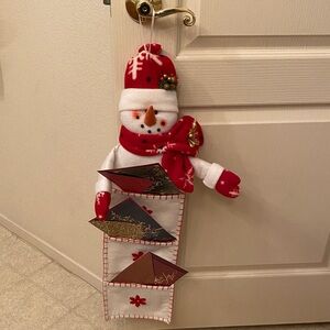 Festive Snowman Holiday Door Greeting Card Hanger - Red and White